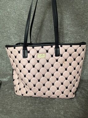 Betsey Johnson Quilted Light Pink Tote with Black Trim